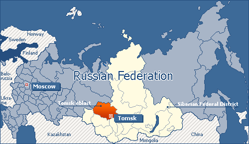 Tomsk Oblast on map of Russian Federation